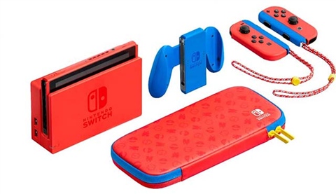 Switch Console, 32GB Mario Red Joy-Con W/Case, Grip & Straps